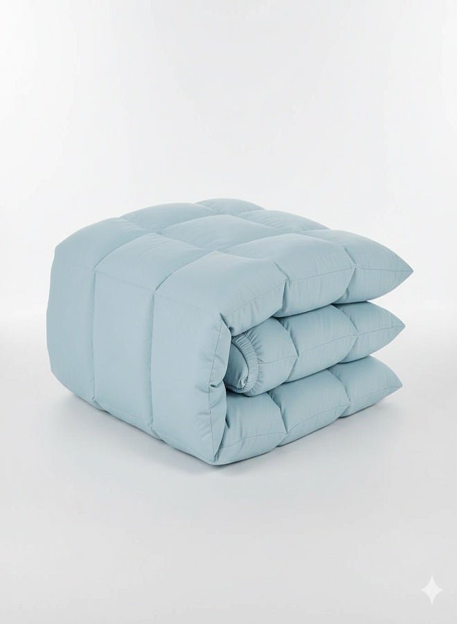 DORMICO Microfiber Mattress Topper 5cm Thick 90x190 cm Small Single Quilted Bed Topper with Elastic Straps Sky Blue - Image 1